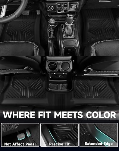 Image of Premium Color TPE Floor Mats for Jeep Wrangler JL 2018-2026 4 Door Gas /MHEV Type (Not Fit for JK or PHEV) | Carbon Fiber Wing Design | All-Weather Car Floor Liners Full Set 1st & 2nd Row Mats