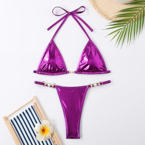 Ensemble bikini métallique Y2K : maillot push-up haute qualité - 2