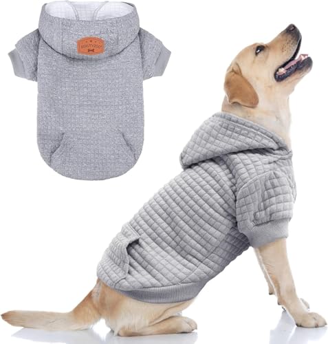 Image of BEAUTYZOO Dog Hoodies Sweater for Large Dogs,Waffle‑Like Laminated Pet Coat | Warm Dog Sweatshirt with Pocket & Leash Hole,Pullover Clothes for Girl Boy Dogs,Stretchy & Easy‑On‑Off,Labrador & Great Danes