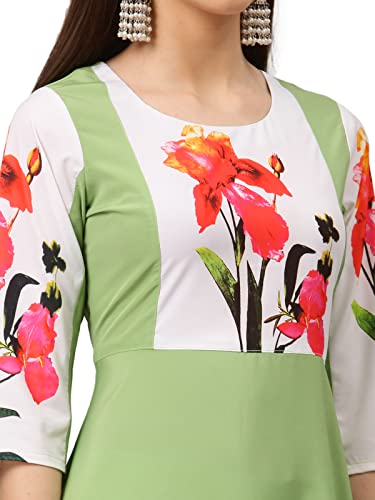 Image of Women's Crepe A-Line Printed Kurti(ALC9121PST1 Mint Green Large)