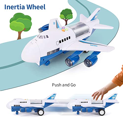 Siairo Transport Cargo Airplane Toy - Police Vehicles for Boys, Sounds Buttons Flashing Light,Car Toys Trucks for Kids Toddlers,Gift for 3 4 5 6 Years Old,Large Plane 11 Road Signs - Thumbnail 3