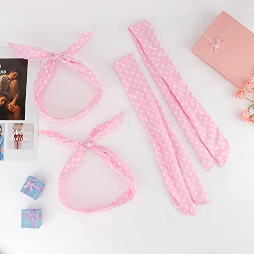 Ahoney 4Pcs Pink Bandana Headband For Girls And Women Polka Dot Headbands Retro 50S Hair Bow Wire Headband Vintage Hairband Hair Accessories Stuff (Pink) #TOP2