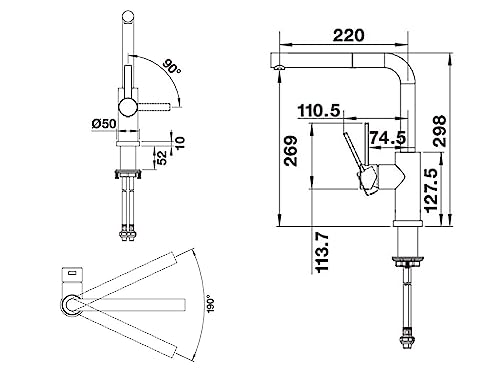 BLANCO LANORA-S-F | Küchenarmatur aus massiv Edelstahl | Hochdruck | Mit herausziehbarem Schlauch | Vorfensterarmatur zur Montage vorm Fenster | Gesicherte Wasserqualität & wassersparend