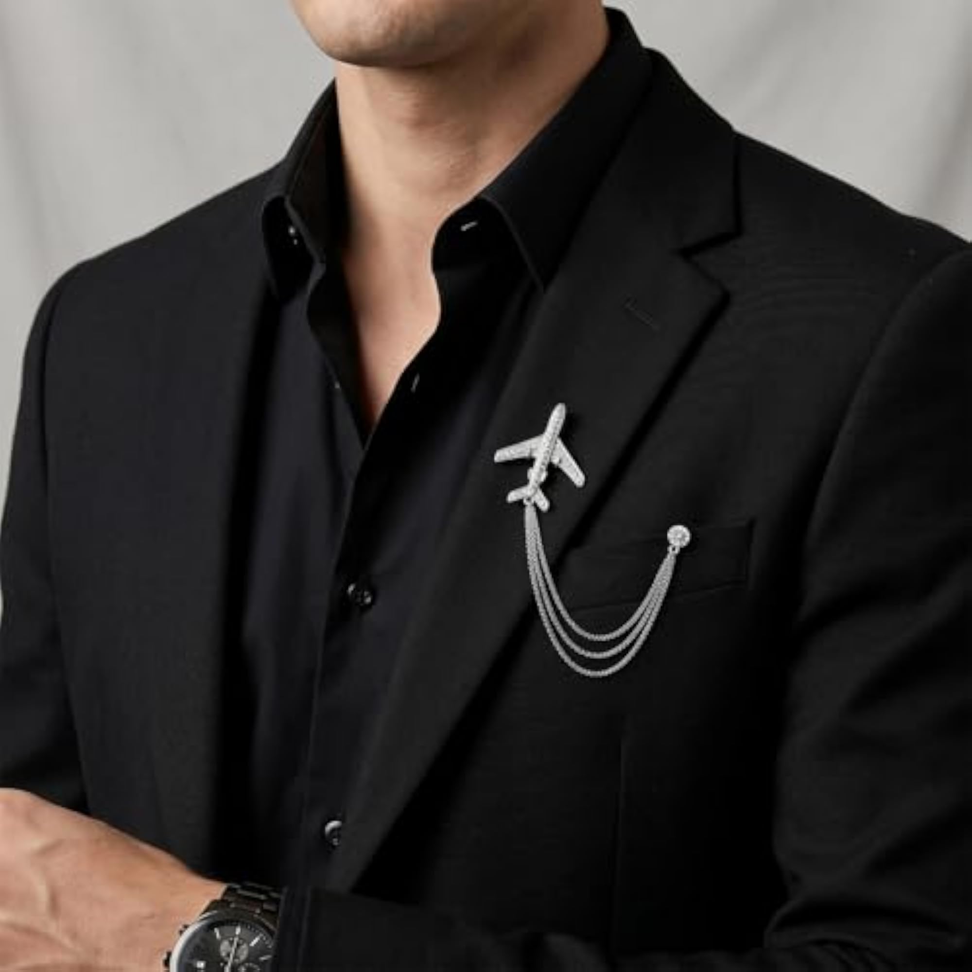 Men's & Women's Lapel Pin with Crystal Chain, Elegant