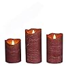 CANDLE CHOICE Battery Operated Flameless Candles with Timer Real Wax Realistic Flickering Electric LED Pillars Automatic Built in Daily Cycle Timer 6 hour on 18 hour off 3 Pack Rustic Texture Burgundy