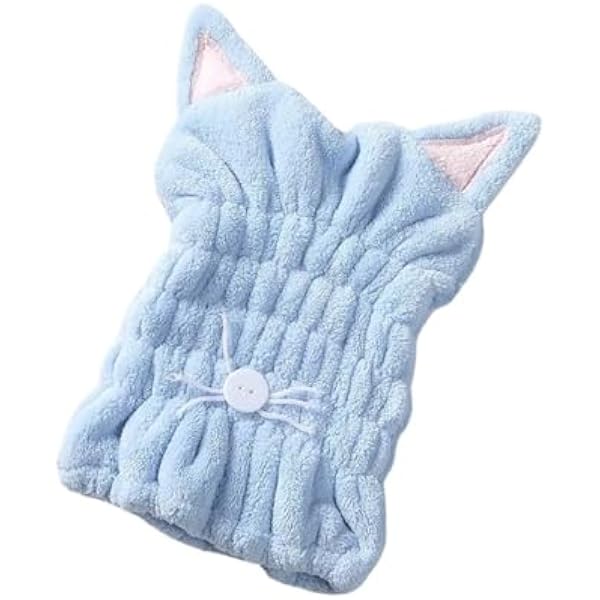 Czepek prysznicowy Cute Cat Hair Drying Cap – Soft Microfiber Towel With Coral Velvet, Strong Absorbent For Long Hair(Blue)