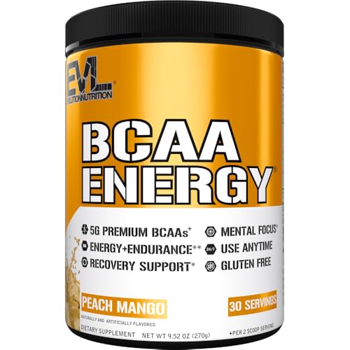 EVL BCAAs Amino Acids Powder - Rehydrating BCAA Powder Post Workout Recovery Drink with Natural Caffeine - BCAA Energy Pre Workout Powder for Muscle Recovery Lean Growth and Endurance - Peach Mango EVL BCAAs Amino Acids Powder - Rehydrating BCAA Powder Post Workout Recovery Drink with Natural Caffeine - BCAA Energy Pre Workout Powder for Muscle Recovery Lean Growth and Endurance - Peach Mango