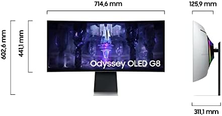 Samsung Odyssey OLED G8 monitor PC 34'' 175Hz, 0,1ms, zakrzywiony panel OLED 1800R, UWQHD: 3440 x 1440, AMD FreeSync Premium Pro, Core Lightning +, Smart, Regulowana wysokość, USB C, Micro HDMI