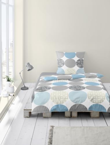 Bierbaum, Mako-Satin-Bettwäsche , Designed in Germany, 6383 türkis 02, 135x200 cm + 80x80 cm