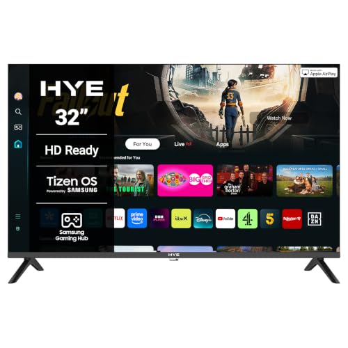 HYE 32 inch Smart TV with HD Ready display, frameless design, WiFi, Bluetooth, Samsung Tizen OS, Gaming Hub, TV streaming apps & HDMI connectivity – 32HDS1008 [2025]