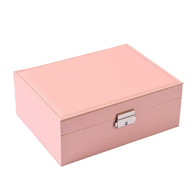 JTC LTD 2-Layer Pink Jewelry Storage Box for Women | Lightweight Travel Jewellery Organizer for Earrings, Rings, Necklaces | Gift for Girls