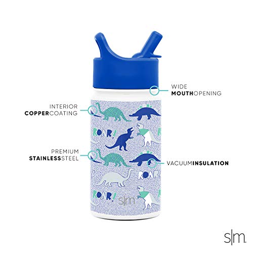 Simple Modern Kids Water Bottle With Straw Lid | Insulated Stainless Steel Reusable Tumbler For Toddlers, Boys | Summit Collection | 14Oz, Dinosaur Roar #TOP1