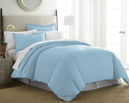 Pointehaven 525 Thread Count 100% Long Staple Full/Queen Sterling Blue Cotton Sateen Super Soft Oversized 3 pc Duvet Set with Tie-Backs