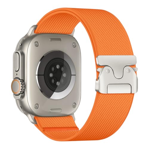 Elastic nylon Compatible with Apple Watch band 49/46/45/44/42/41/40/38 mm. Adjustable and comfortable sport band with parachute buckle, suitable for iWatch series 12 11 10 SE 9 8 7 6 5 4 3 Ultra4/3/2 Unisex (Orange,49/46/45/44/(42mm-Series 3 2 1))