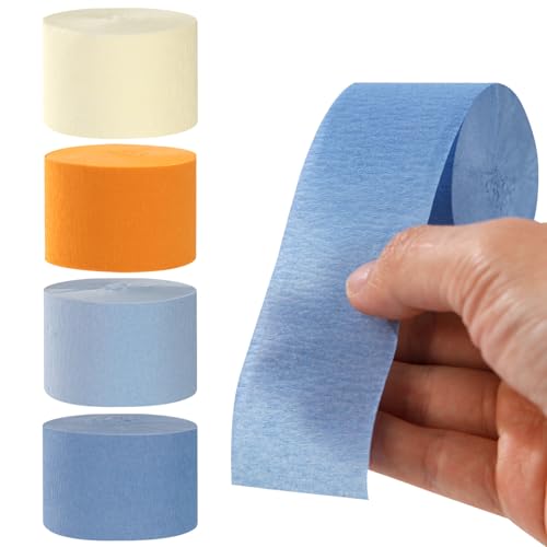 Image of Light-Dusty Blue Beige-Orange Party-Decorations Streamers - 8 Rolls Graduation 2026 Boho Fall Birthday Baby Bridal Shower Crepe Tissue Paper Streamer,Bachelorette Engagement Decor Lasting Surprise