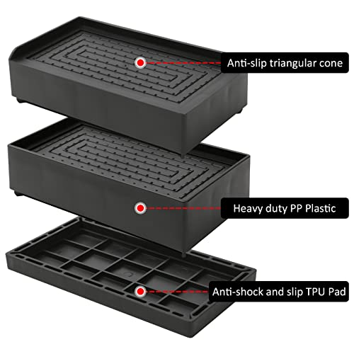 Jonhwi Oversize Bed Risers, Adjustable Square Furniture Risers, Heavy Duty Bed Lifts In Heights Of 3.7 Inches, Suitable For Beds Desks Sofa Tables, Supports Up To 11000 Lbs (Black, 4 Pack) #TOP2