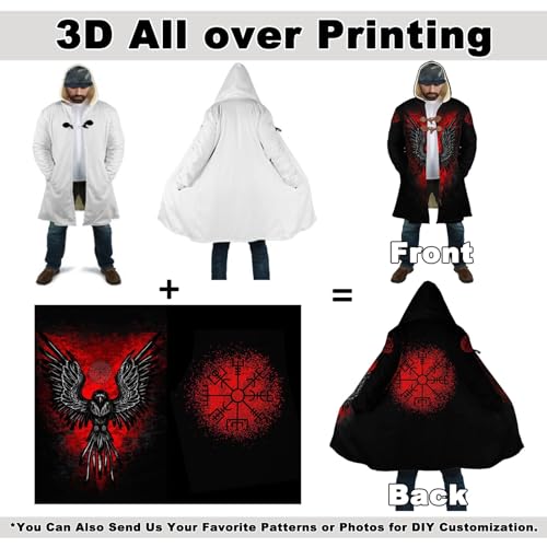 Unisex Winter Warm Faux Cashmere Coat 3D Digital Print Artificial Lambswool Mid-Long Parka Jacket Horn Button Design3