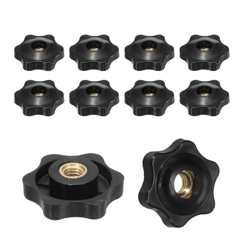 PATIKIL M8 x 32mm Star Knobs, 10 Pcs Knurled Thread Through Hole Knob Screw-On Type Clamping Nuts Handle for T-Track Bolts Mechanical Equipment, Black
