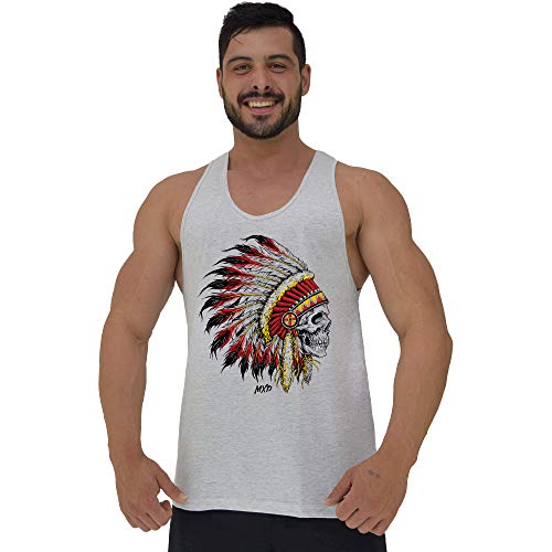 Regata Cavada Masculina MXD Conceito Caveira Com Penas (Mescla Alvejado, M)