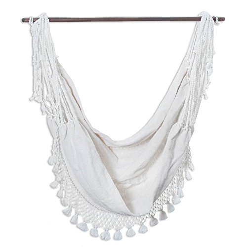 Novica White Sustainable Cotton Hammock Swing Chair With Spreader Bar And Macrame Fringe, Take Me To The Clouds' #TOP19