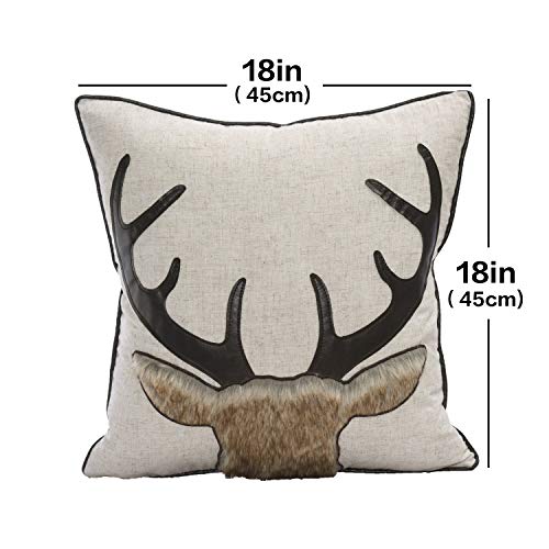 Little Funny Deer Throw Pillow Covers Farmhouse Deer Head Couch Pillow Decorative Linen Fur Deer Throw Pillow Case For Bed, Sofa, 18X18 Inch #TOP3