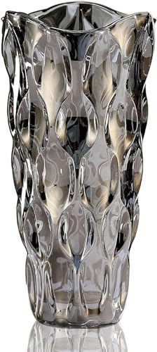 CEMABT 9.5inch 3.4 lb Glass Vases for Flowers Unbreakable Thickened Morden vase for Tables Centerpieces,Colorful,Vintage and Clear Rose Large Flower vases for Bouquet Unique Gifts（Grey）