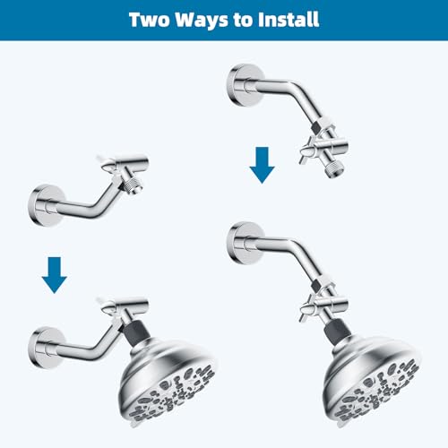 Hibbent All Metal Shower Head Elbow Adapter, 360 ° Adjustable Swivel Brass Showerhead Adapter for Fixed and Rain Showerhead, Stainless Steel Wall Mounted Shower Connector, Chrome - image 4