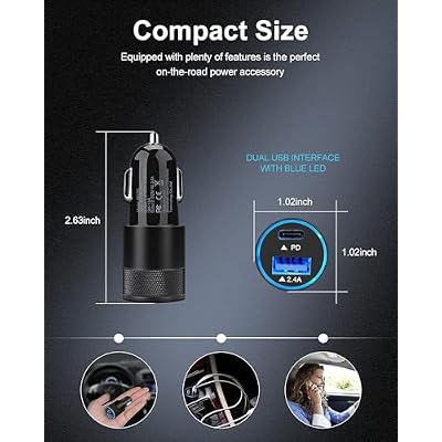 AILKIN 30W PD USB C Car Charger, USB Type C Fast Power Charging Block Dual Port USBA & USBC Plug Cargador Carro Lighter Adapter for iPhone, iPad, Samsung Galaxy, LG, Google Pixel, Moto, USB-C Port