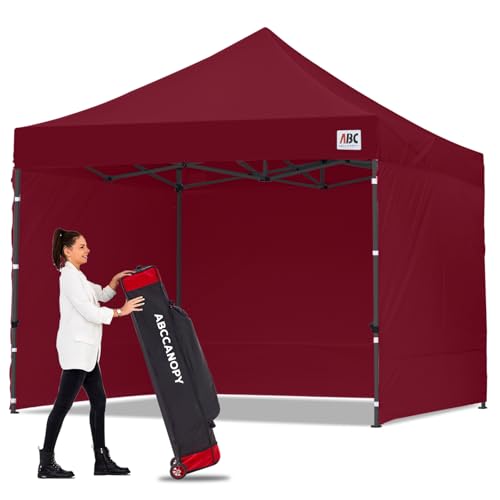 Image of ABCCANOPY Heavy Duty Easy Pop up Canopy Tent with Sidewalls 10x10, Burgundy