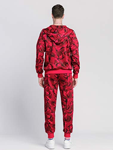 Pasok Men's Casual Tracksuit Set Long Sleeve Full-Zip Running Jogging Athletic Sweat Suits Style 2 Camo Red L #TOP4