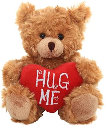 Plushland Stuffed Mocha Heart Bear - Plush Bear Toy for Kids & Adults - Embroidered Heart Pillow - Brown- 9 inches (Hug me 9'')