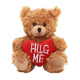 Plushland Stuffed Mocha Heart Bear - Plush Bear Toy for Kids & Adults - Embroidered Heart Pillow - B