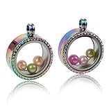 Africanbeads 2 collares flotantes de cristal de memoria de 30 mm, collar de acero inoxidable 316L que tiene capacidad para 6-8 perlas o fotos para mujeres/niñas, Acero inoxidable