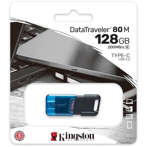 Kingston DataTraveler 80 M Clé USB Type -C 3.2 Gen 1- 200MB/s 128GB - DT80M/128GB
