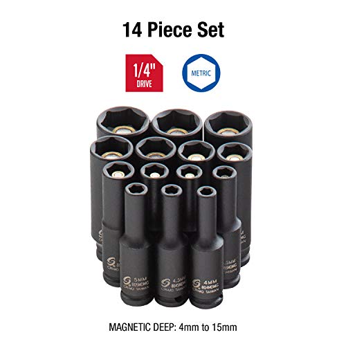 SUNEX TOOLS 1831, 1/4 Inch Drive Deep Magnetic Impact Socket Set, 14-Piece, Metric, 4mm - 15mm, Cr-Mo Alloy Steel, Heavy Duty Storage Case, Meets ANSI Standards - Thumbnail 3