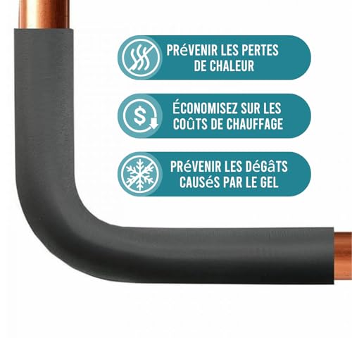 Rori Isolation de tuyau autocollante – 2 m de long, 9 mm d’épaisseur, Ø 22 mm, tuyau en mousse autocollante pour extérieur, isolation pour chauffage et plomberie – vue 3