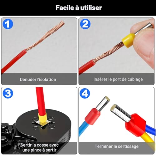 CoKeeSun 900 Pièces Embouts de Cablage, 0.5-16mm² Cosses et Kits, Embouts de Câble Isolés Double, Cosse à Sertir Viroles Connecteur pour Connexion de Fils, Pince Électricien – vue 5