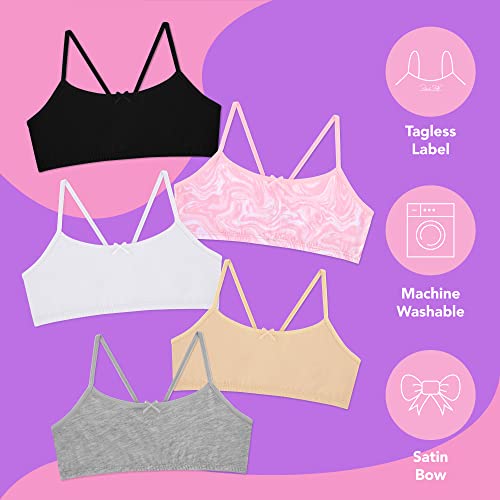 5 Pack Cotton Girls Training Bras - Racerback Crop Cami Training Bras For Girls Beige #TOP1
