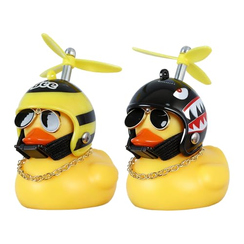 Canard en caoutchouc jaune pour moto et vélo avec hélice et lunettes de soleil (Lot de 2)