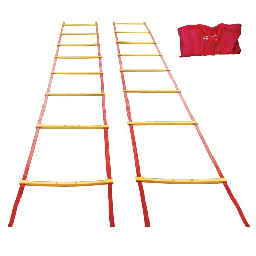 AGORA Pro Agility Training Ladder with Carry Bag - 32 ft Ladder Splits Into Two 16 ft Sections - 24 Adjustable Rungs - Red/Yellow