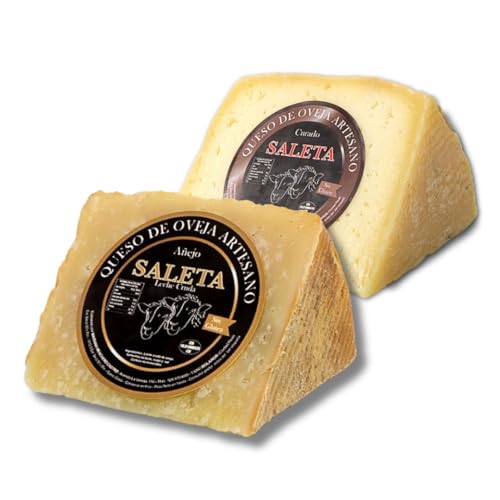 Amaisso® Caja de Quesos Regalo Gourmet | Surtido de 2 Cuñas de Queso Curado y Añejo de Oveja | Quesos Artesanos de La Mancha | 'Pack Sibarita 500 gr' SALETA