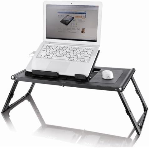LapWorks EzySet Bed Stand With Two Fans Fully Adjustable Incline Plate & Height-adjustable legs for Notebooks, Macbooks, Chromebooks & 2-in1's, iPads or Tablets (Black)