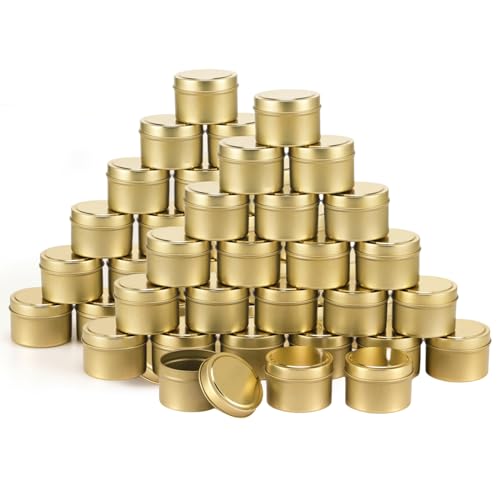 SONVIIBOX 48 Pieces 4oz Gold Candle Tins Bulk Candle tin Candle Jars for Making Candles Bulk Candle Containers for Candle Making Storage Jars DIY Candle Making(Gold)