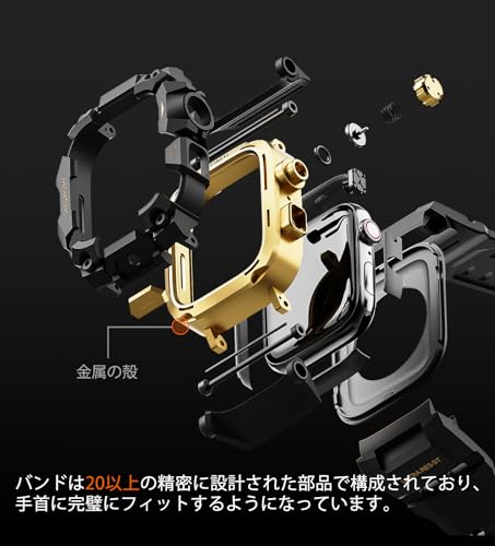 undefined コンパチブル Apple Watch バンド アップル ウォッチ バンド ケース 一体型 TPU/TPE 耐衝撃 滑り止め 耐久性 落下防止 (ゴールド・ブラック, 46mm) の商品画像 4