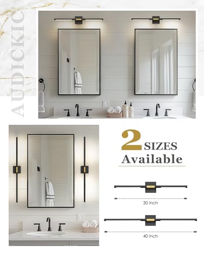 Image of 30 Inch Bathroom Light Fixtures, 16W 3CCT Dimmable Black and Gold LED Vanity Lighting Fixtures Over Mirror, 360?Rotatable Modern Bathroom Vanity Light Bar, AD-W9465-L75-BK