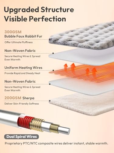 WOOMER Heated Blanket Full Size 77"x 84", Luxury Faux Fur Electric Blanket with 10 Heat Levels, Ultra Soft Heating Blanket with 9H Auto Off, ETL Certified & Machine Washable — view 3