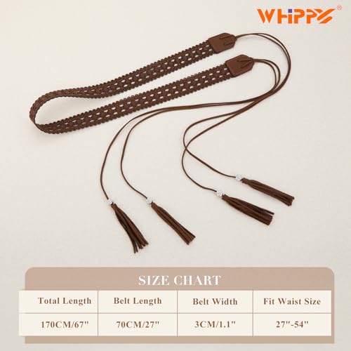 WHIPPY Boho Braid Skinny Belt for Cowgirl Western Ethnic Women Dress Belt Vintage Hand-Woven Waistband with Wax Rope Tassels4