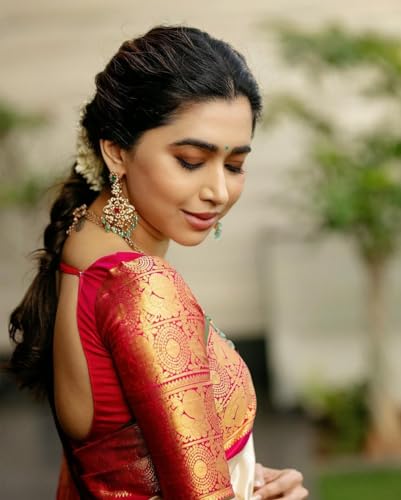 Image of Flosive Women's Kanjivaram Silk Saree With Beautiful Blouse With Zari Border
