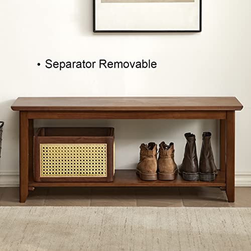 ITSRG Storage Bench Wooden Shoe Bench Rustic Solid Wood Entryway Bench 2-Tier Shoe Rack Holds Up to 550 lb (Brown,40\")