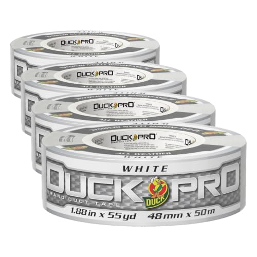 Duck Pro Heavy Duty Duct Tape for Long Lasting Repairs, 2" Wide, White (Pack of 4)